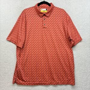 Nicklaus Polo Shirt Mens Large Orange Floral Print Golf Eco Choice Stretch
